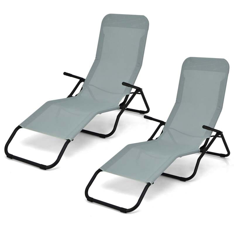 2PCS Patio Folding Lounge Chairs, Stackable Zero Gravity Sun Loungers with Quick Drying Fabric Seat for Poolside, Deck, Beach