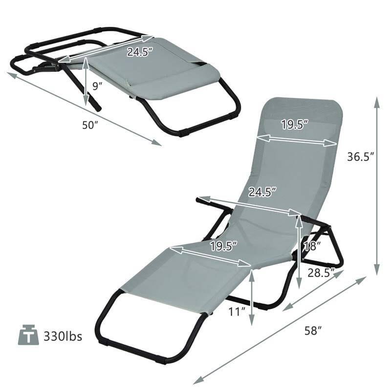 2PCS Patio Folding Lounge Chairs, Stackable Zero Gravity Sun Loungers with Quick Drying Fabric Seat for Poolside, Deck, Beach