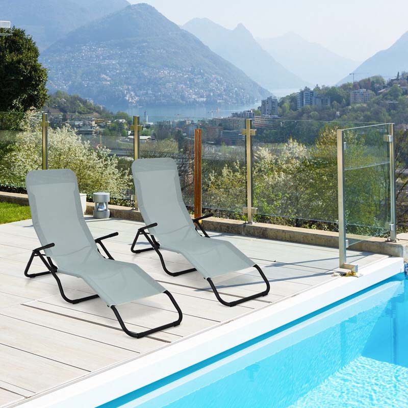 2PCS Patio Folding Lounge Chairs, Stackable Zero Gravity Sun Loungers with Quick Drying Fabric Seat for Poolside, Deck, Beach
