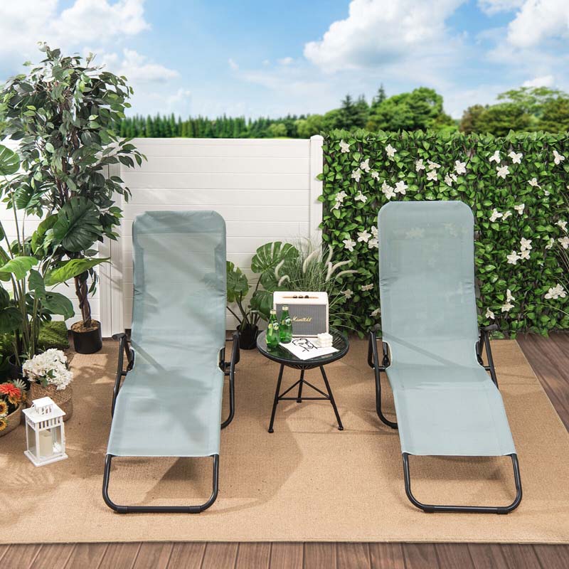 2PCS Patio Folding Lounge Chairs, Stackable Zero Gravity Sun Loungers with Quick Drying Fabric Seat for Poolside, Deck, Beach