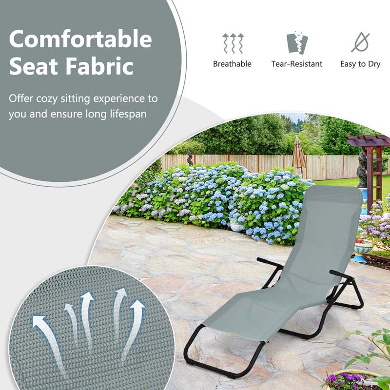 2PCS Patio Folding Lounge Chairs, Stackable Zero Gravity Sun Loungers with Quick Drying Fabric Seat for Poolside, Deck, Beach