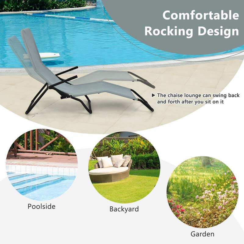 2PCS Patio Folding Lounge Chairs, Stackable Zero Gravity Sun Loungers with Quick Drying Fabric Seat for Poolside, Deck, Beach