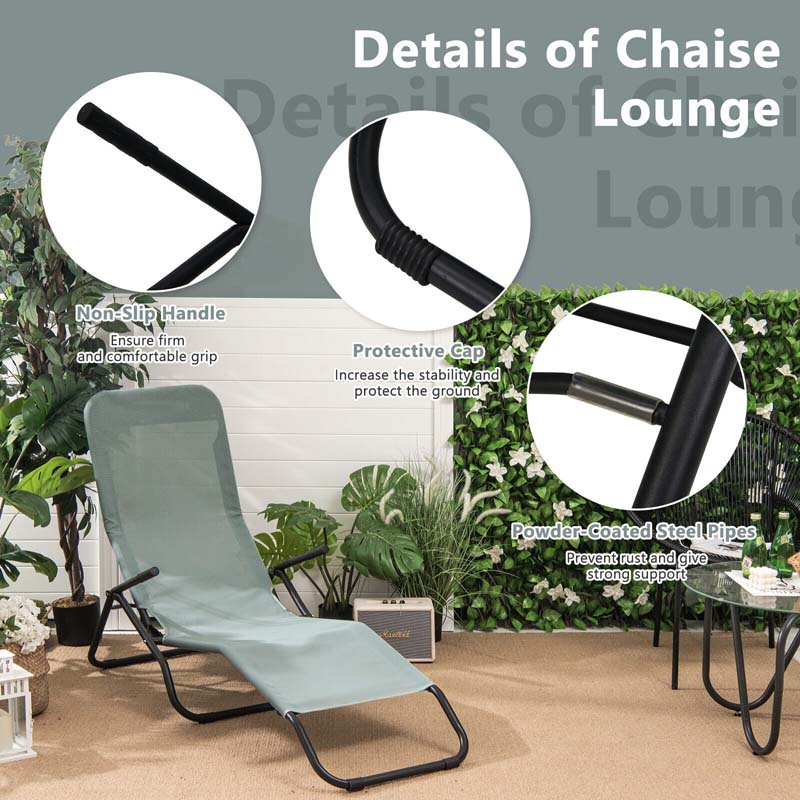 2PCS Patio Folding Lounge Chairs, Stackable Zero Gravity Sun Loungers with Quick Drying Fabric Seat for Poolside, Deck, Beach