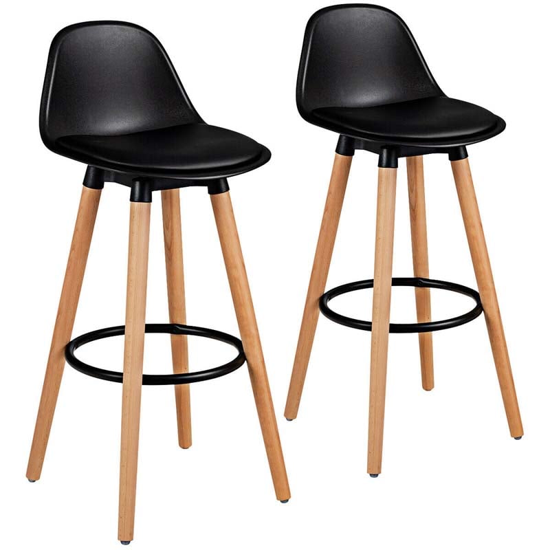 28.5" Bar Stools Set of 2 with Curved Back & PU Leather Seat, Mid Century Modern Armless Bar Height Side Chairs for Kitchen Island, Home Cafe