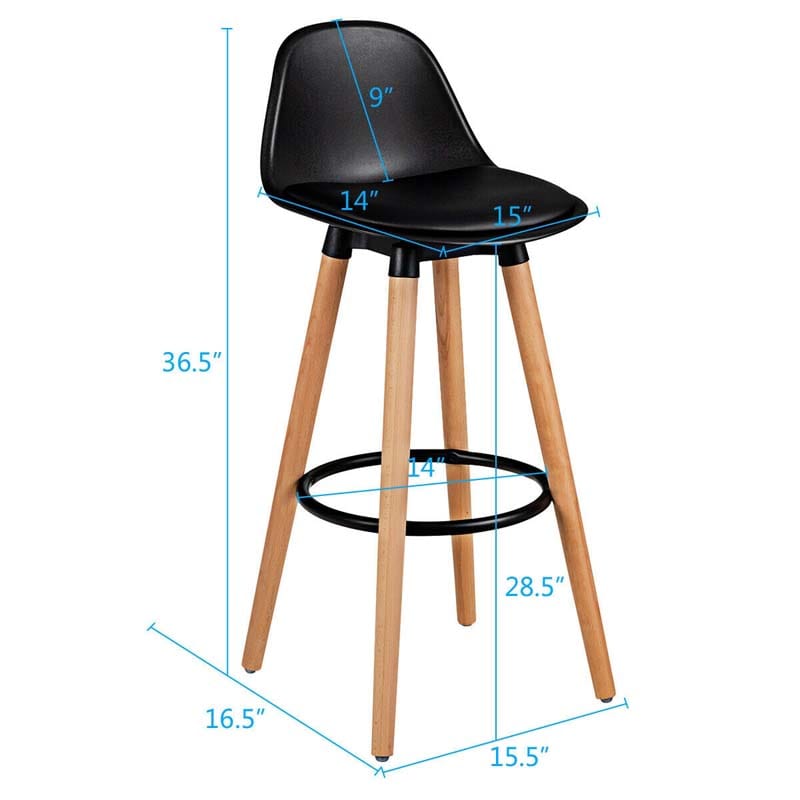 28.5" Bar Stools Set of 2 with Curved Back & PU Leather Seat, Mid Century Modern Armless Bar Height Side Chairs for Kitchen Island, Home Cafe