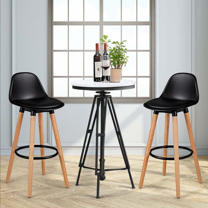 28.5" Bar Stools Set of 2 with Curved Back & PU Leather Seat, Mid Century Modern Armless Bar Height Side Chairs for Kitchen Island, Home Cafe