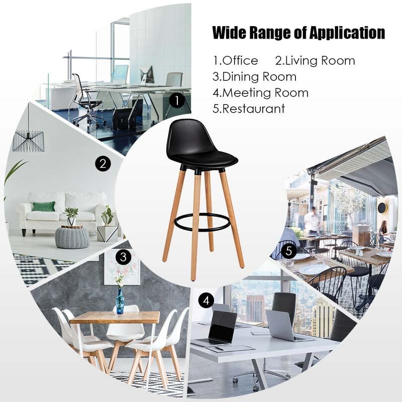 28.5" Bar Stools Set of 2 with Curved Back & PU Leather Seat, Mid Century Modern Armless Bar Height Side Chairs for Kitchen Island, Home Cafe