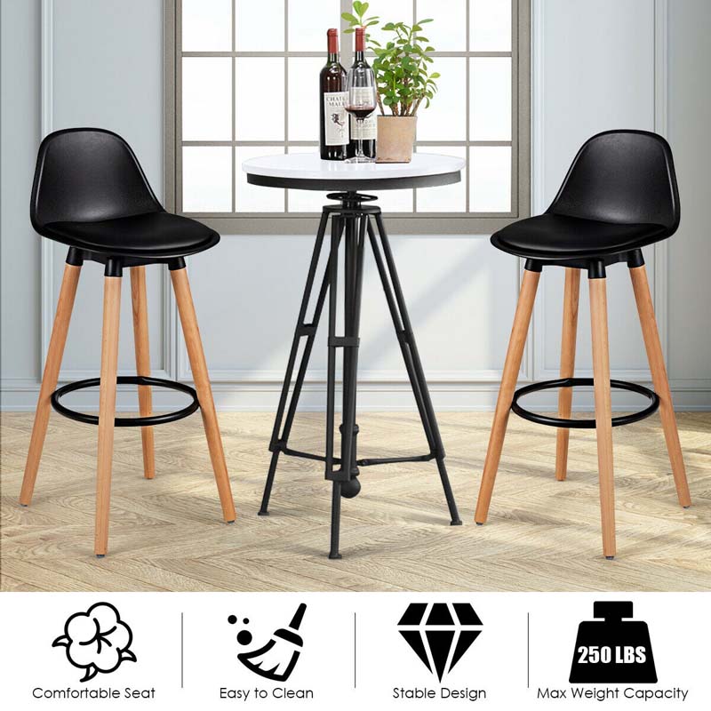 28.5" Bar Stools Set of 2 with Curved Back & PU Leather Seat, Mid Century Modern Armless Bar Height Side Chairs for Kitchen Island, Home Cafe