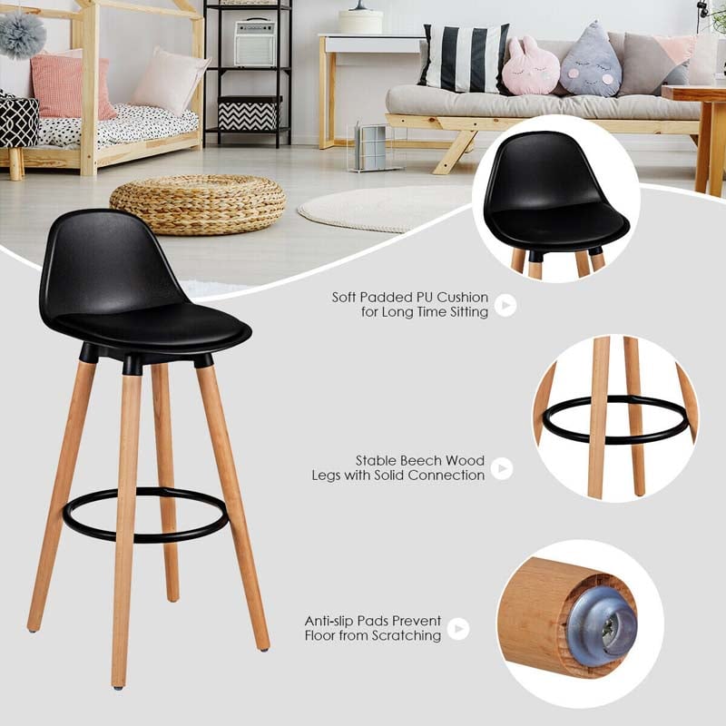 28.5" Bar Stools Set of 2 with Curved Back & PU Leather Seat, Mid Century Modern Armless Bar Height Side Chairs for Kitchen Island, Home Cafe