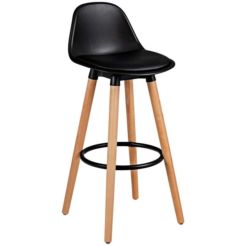 28.5" Bar Stools Set of 2 with Curved Back & PU Leather Seat, Mid Century Modern Armless Bar Height Side Chairs for Kitchen Island, Home Cafe