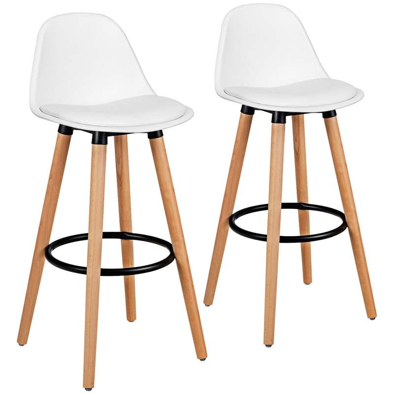 28.5" Bar Stools Set of 2 with Curved Back & PU Leather Seat, Mid Century Modern Armless Bar Height Side Chairs for Kitchen Island, Home Cafe