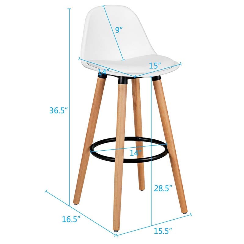 28.5" Bar Stools Set of 2 with Curved Back & PU Leather Seat, Mid Century Modern Armless Bar Height Side Chairs for Kitchen Island, Home Cafe