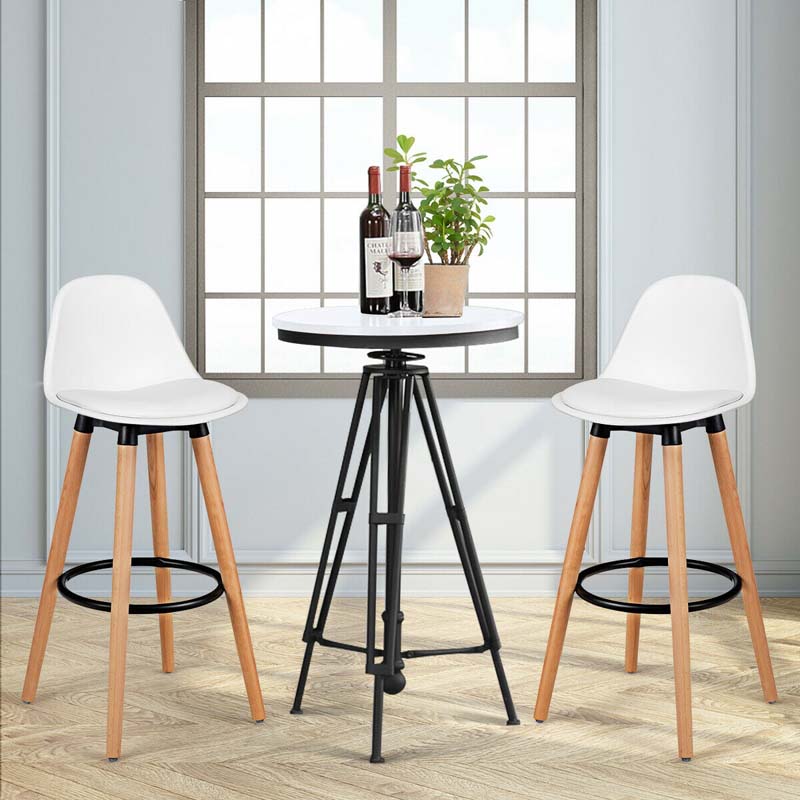 28.5" Bar Stools Set of 2 with Curved Back & PU Leather Seat, Mid Century Modern Armless Bar Height Side Chairs for Kitchen Island, Home Cafe