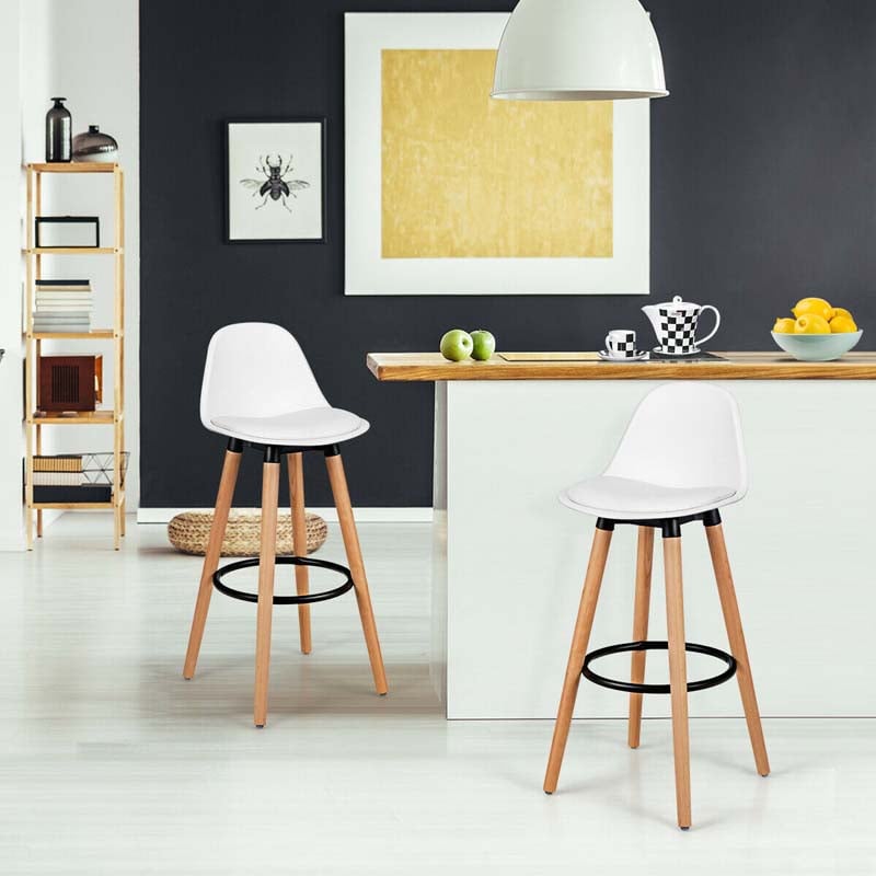 28.5" Bar Stools Set of 2 with Curved Back & PU Leather Seat, Mid Century Modern Armless Bar Height Side Chairs for Kitchen Island, Home Cafe