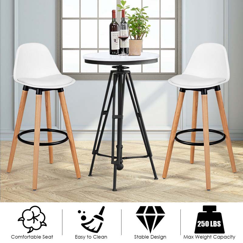 28.5" Bar Stools Set of 2 with Curved Back & PU Leather Seat, Mid Century Modern Armless Bar Height Side Chairs for Kitchen Island, Home Cafe