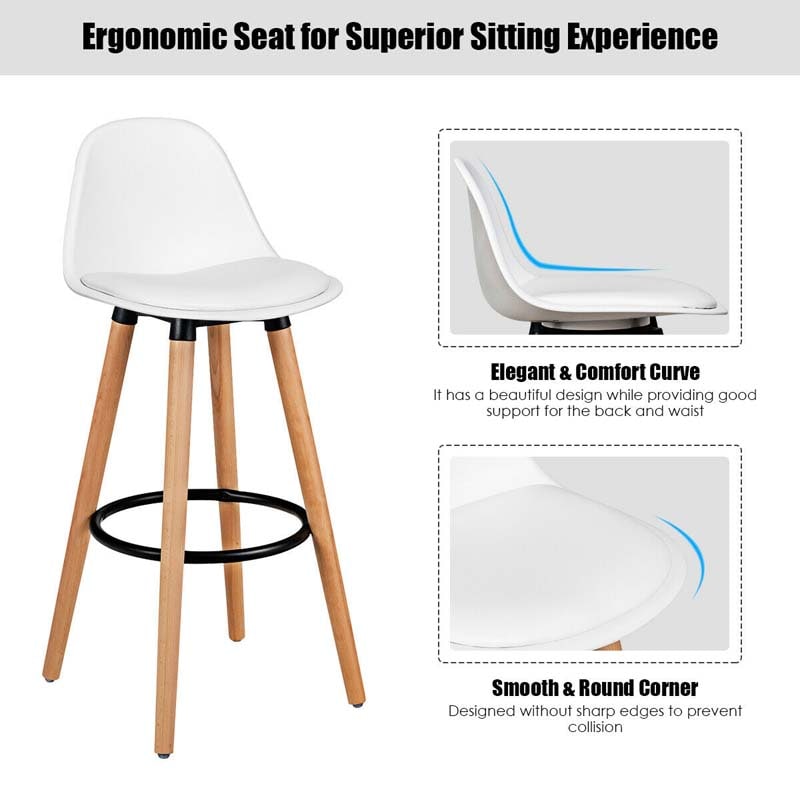 28.5" Bar Stools Set of 2 with Curved Back & PU Leather Seat, Mid Century Modern Armless Bar Height Side Chairs for Kitchen Island, Home Cafe