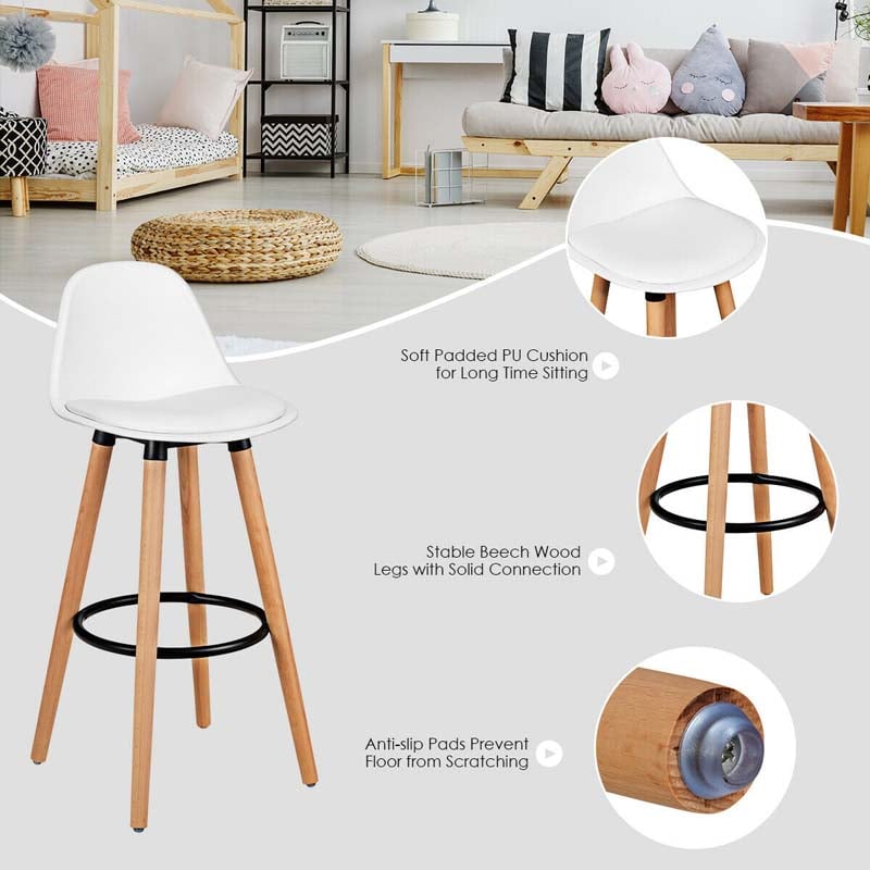 28.5" Bar Stools Set of 2 with Curved Back & PU Leather Seat, Mid Century Modern Armless Bar Height Side Chairs for Kitchen Island, Home Cafe