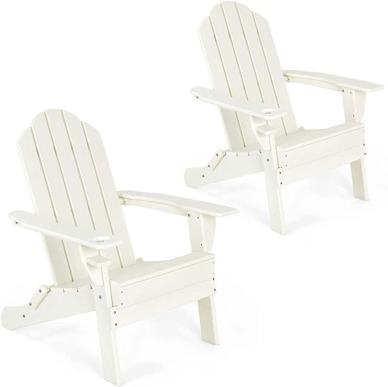 2-Pack Folding Adirondack Chairs with Built-in Cup Holder, PE Weather Resistant Outdoor Patio Folding Chairs