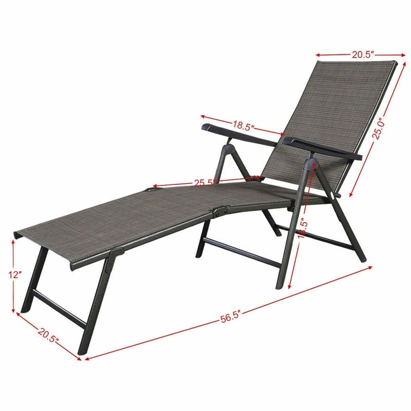 Set of 2 Outdoor Folding Fabric Chaise Lounges, Weatherproof Pool Sun Lounger with 5-Position Adjustable Backrest for Patio Garden Beach Lawn