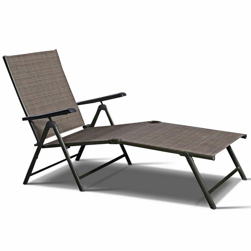 Set of 2 Outdoor Folding Fabric Chaise Lounges, Weatherproof Pool Sun Lounger with 5-Position Adjustable Backrest for Patio Garden Beach Lawn