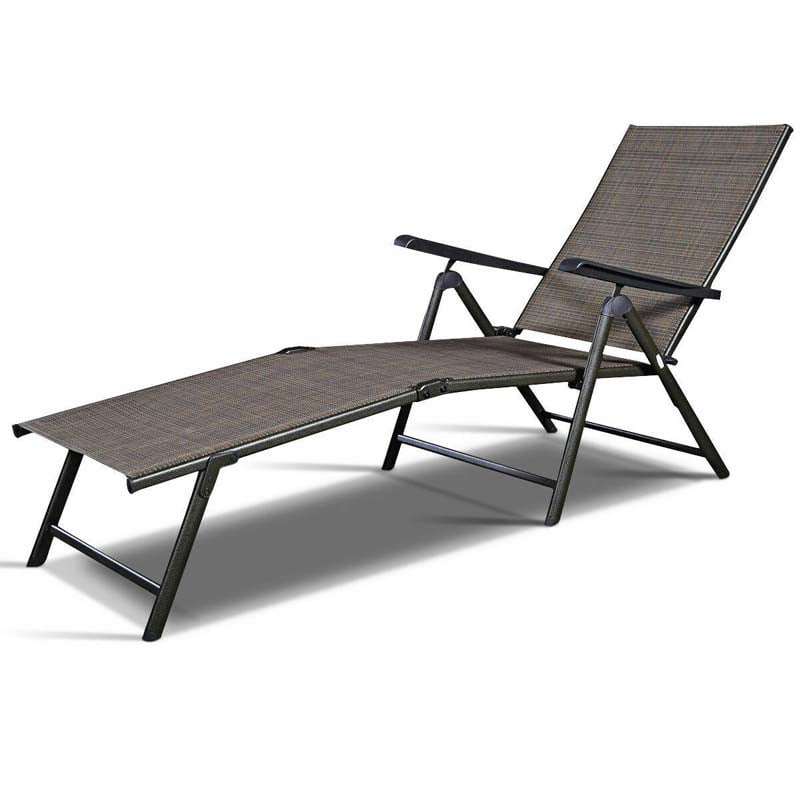 Set of 2 Outdoor Folding Fabric Chaise Lounges, Weatherproof Pool Sun Lounger with 5-Position Adjustable Backrest for Patio Garden Beach Lawn