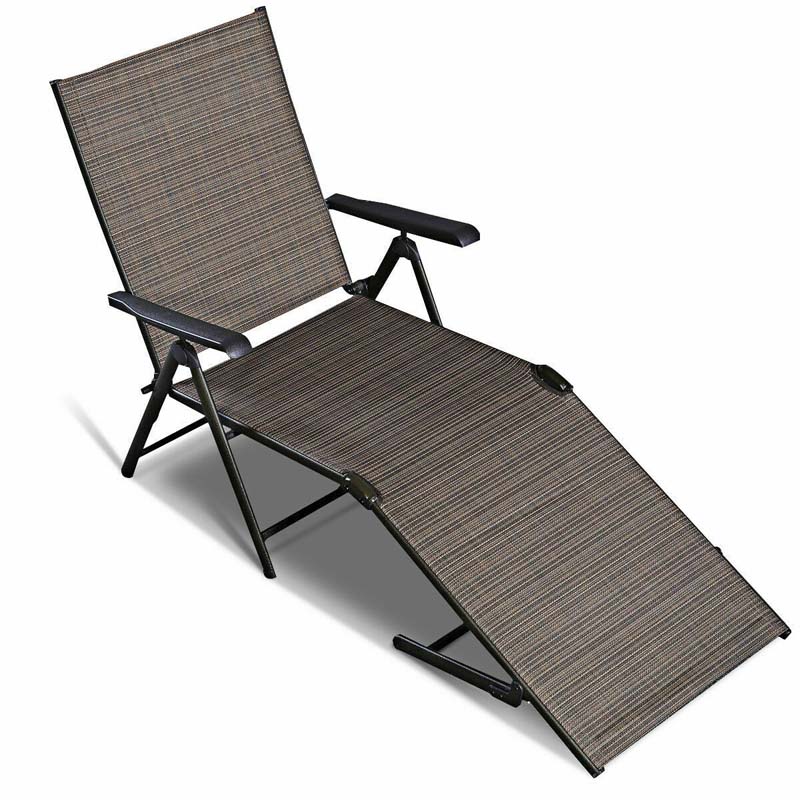 Set of 2 Outdoor Folding Fabric Chaise Lounges, Weatherproof Pool Sun Lounger with 5-Position Adjustable Backrest for Patio Garden Beach Lawn