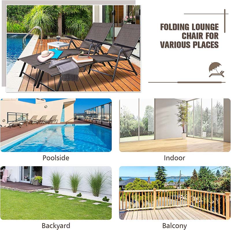 Set of 2 Outdoor Folding Fabric Chaise Lounges, Weatherproof Pool Sun Lounger with 5-Position Adjustable Backrest for Patio Garden Beach Lawn