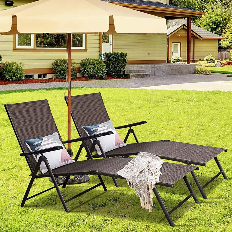 Set of 2 Outdoor Folding Fabric Chaise Lounges, Weatherproof Pool Sun Lounger with 5-Position Adjustable Backrest for Patio Garden Beach Lawn