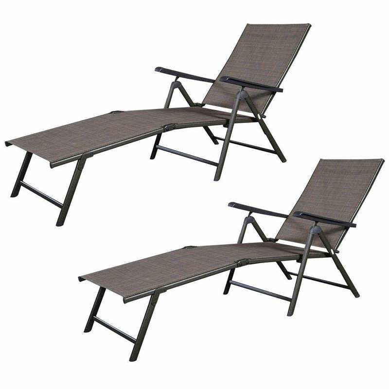 Set of 2 Outdoor Folding Fabric Chaise Lounges, Weatherproof Pool Sun Lounger with 5-Position Adjustable Backrest for Patio Garden Beach Lawn