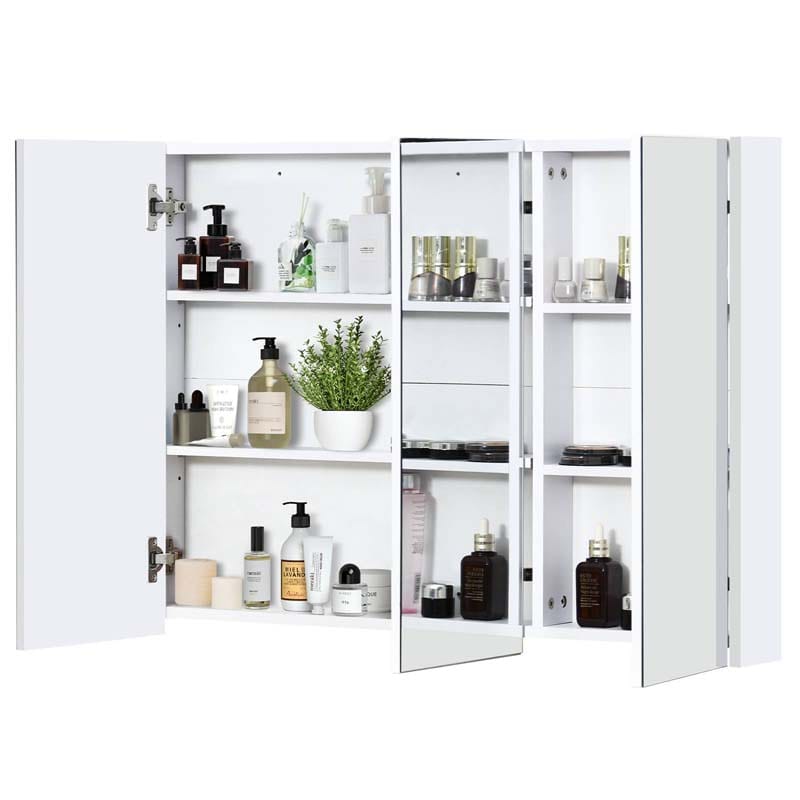 Large Mirrored Medicine Cabinet with 3 Mirror Doors, Bathroom Wall Mounted Storage Cabinet w/Adjustable Shelf