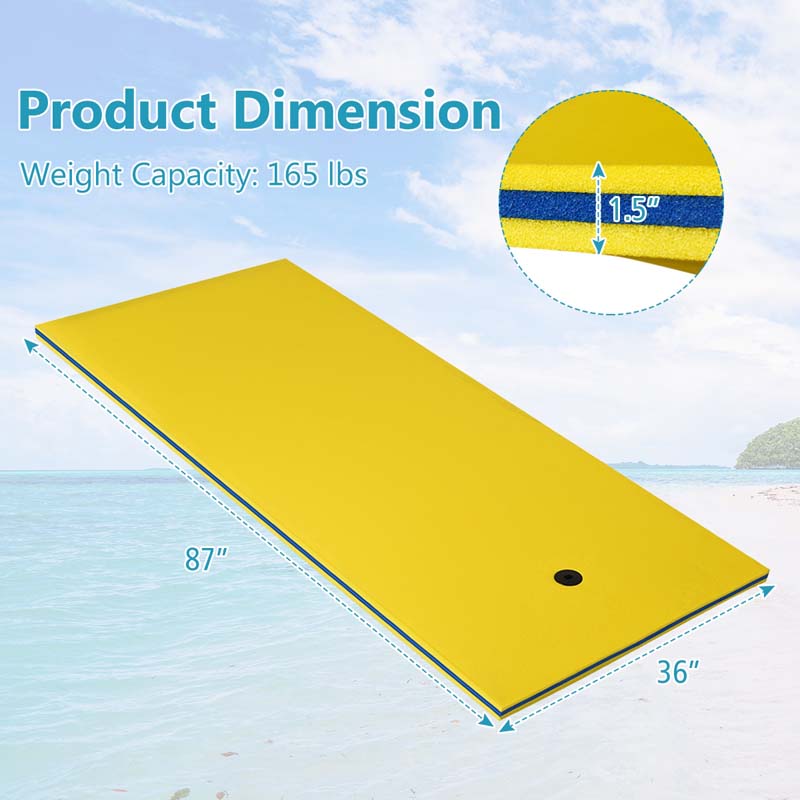 87" x 36" Floating Water Mat Pad, 3-Layer XPE Foam Water Pad/Pool Mat/Lounger Floating Island for River Lake Ocean