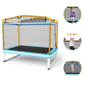 3-in-1 6Ft Rectangle Kids Trampoline with Swing & Horizontal Bar, ASTM Approved Small Trampoline w/Safety Net