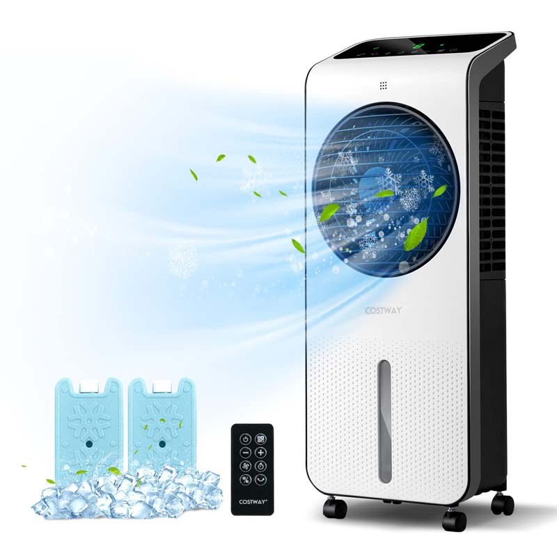 Portable Evaporative Air Cooler, 3-in-1 Swamp Cooler with Fan & Humidifier, 360° Rotating Fan Blade, 12H Timer