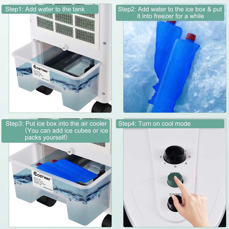 3-in-1 Portable Evaporative Cooler Fan Humidifier with Filter Knob, 3 Wind Speeds, 4L Water Tank