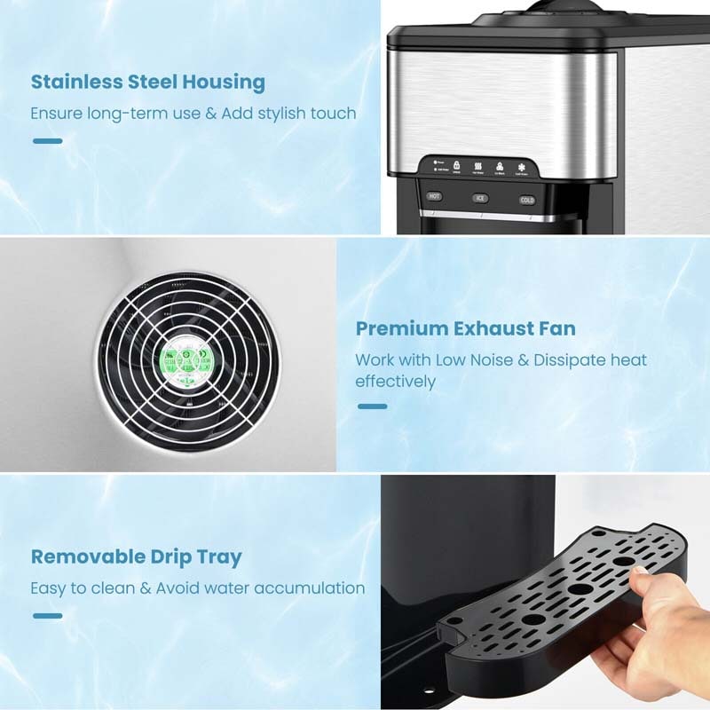 3-in-1 Countertop Water Dispenser with 48LBS/24H Ice Maker, 5 Gallon Bottle Top-Loading Hot & Cold Water Cooler for Home Office