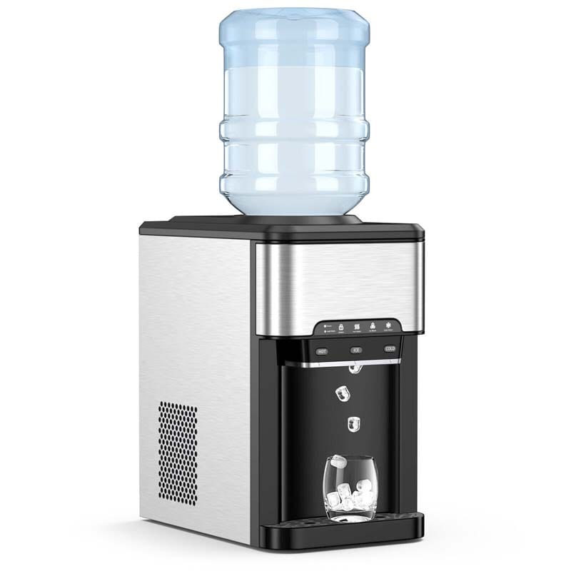 3-in-1 Countertop Water Dispenser with 48LBS/24H Ice Maker, 5 Gallon Bottle Top-Loading Hot & Cold Water Cooler for Home Office
