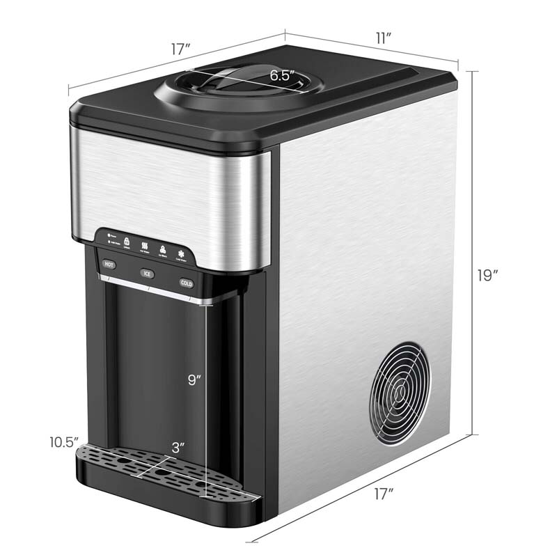 3-in-1 Countertop Water Dispenser with 48LBS/24H Ice Maker, 5 Gallon Bottle Top-Loading Hot & Cold Water Cooler for Home Office