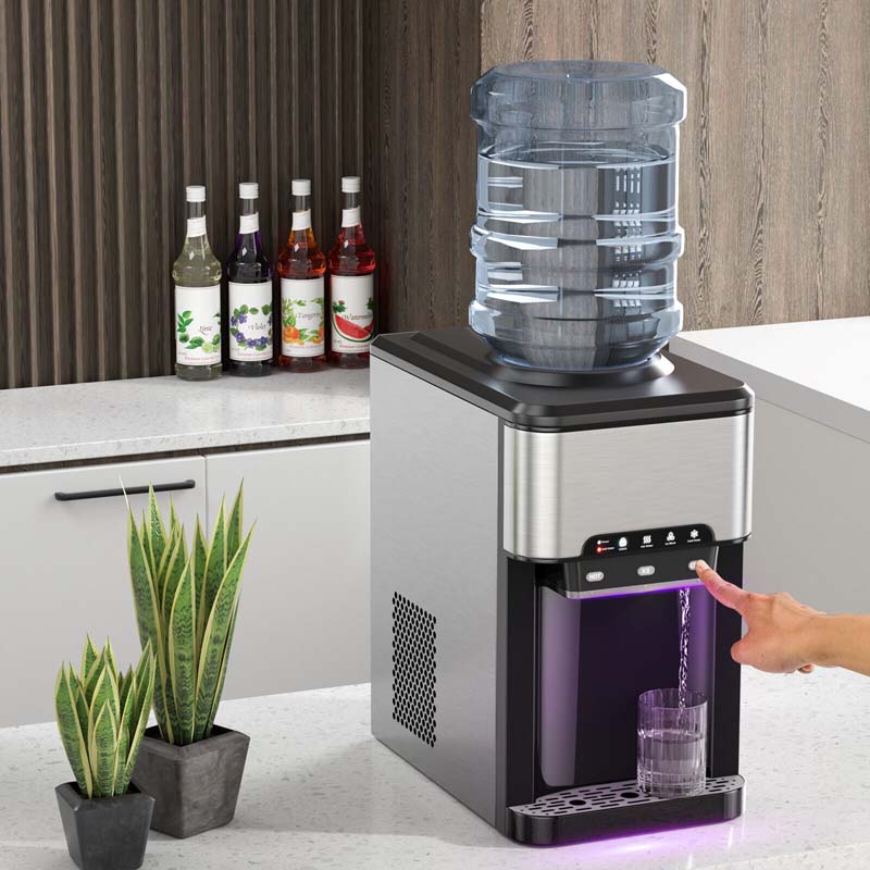 3-in-1 Countertop Water Dispenser with 48LBS/24H Ice Maker, 5 Gallon Bottle Top-Loading Hot & Cold Water Cooler for Home Office