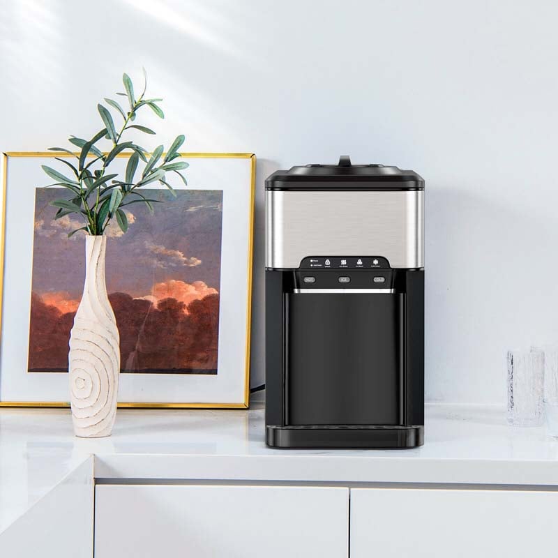 3-in-1 Countertop Water Dispenser with 48LBS/24H Ice Maker, 5 Gallon Bottle Top-Loading Hot & Cold Water Cooler for Home Office