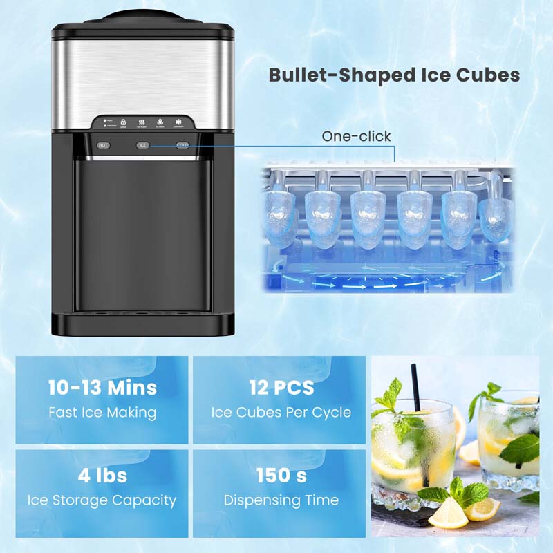 3-in-1 Countertop Water Dispenser with 48LBS/24H Ice Maker, 5 Gallon Bottle Top-Loading Hot & Cold Water Cooler for Home Office