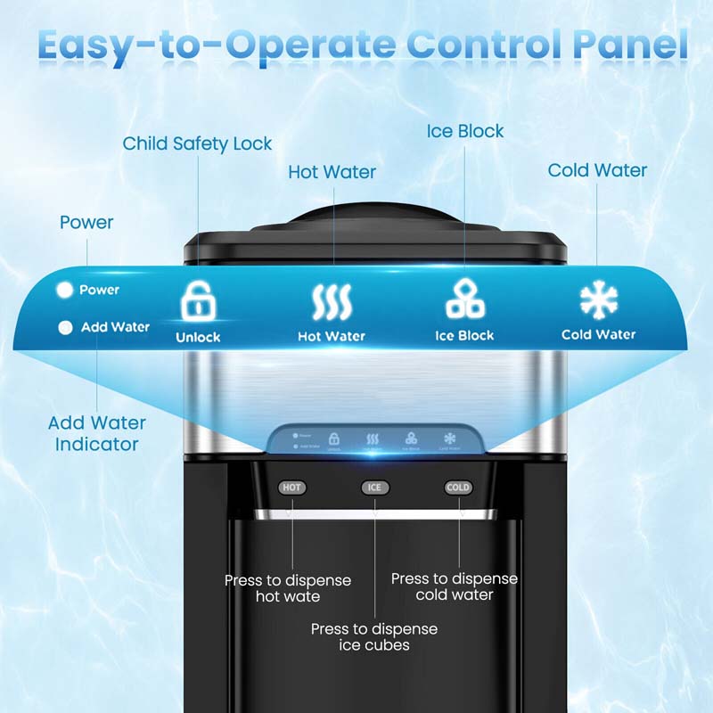 3-in-1 Water Dispenser with 48LBS/24H Ice Maker Countertop Top-Loading Hot & Cold Water Cooler for Home Office