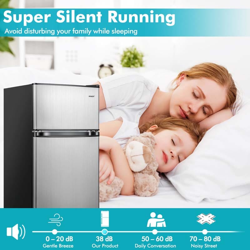 3.2 Cu.Ft Compact Refrigerator, Reversible 2-Door Mini Fridge with Freezer, Adjustable Temp & Removable Shelves for Dorm, Apartment, Office