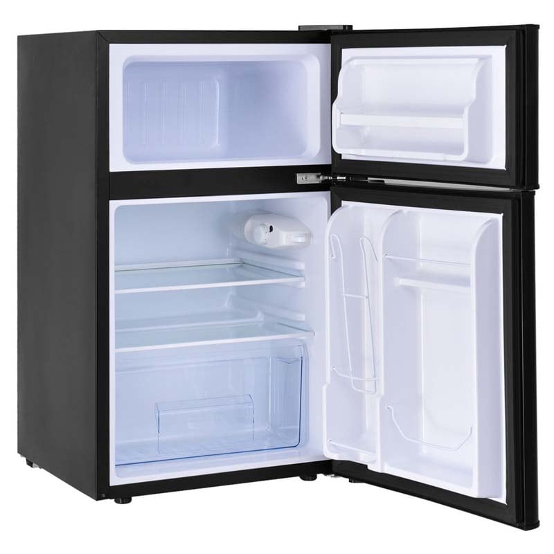 2-Door Mini Fridge with Freezer, 3.2 Cu.Ft Compact Refrigerator with Removable Glass Shelves & Mechanical Control for Dorm, Apartment