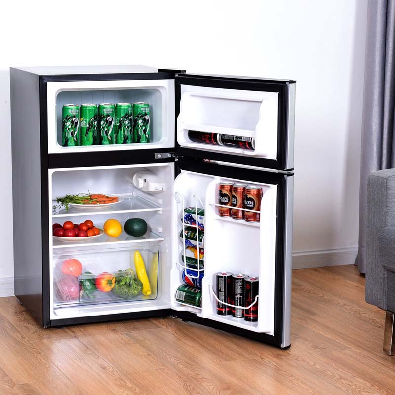 2-Door Mini Fridge with Freezer, 3.2 Cu.Ft Compact Refrigerator with Removable Glass Shelves & Mechanical Control for Dorm, Apartment