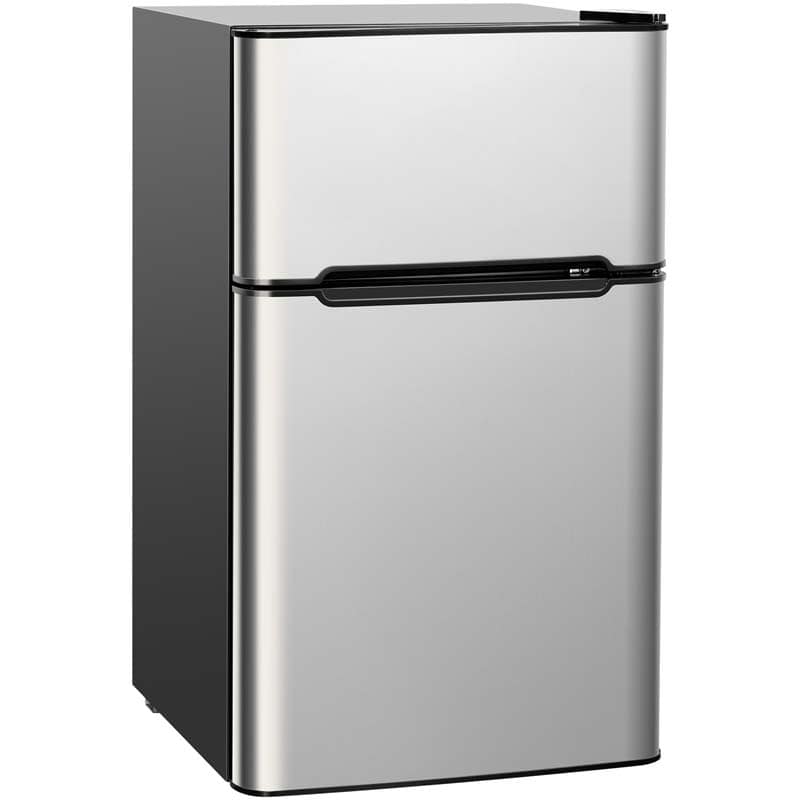 3.2 Cu.Ft 2-Door Compact Refrigerator Mini Freezer Cooler Fridge with Reversible Stainless Steel Door