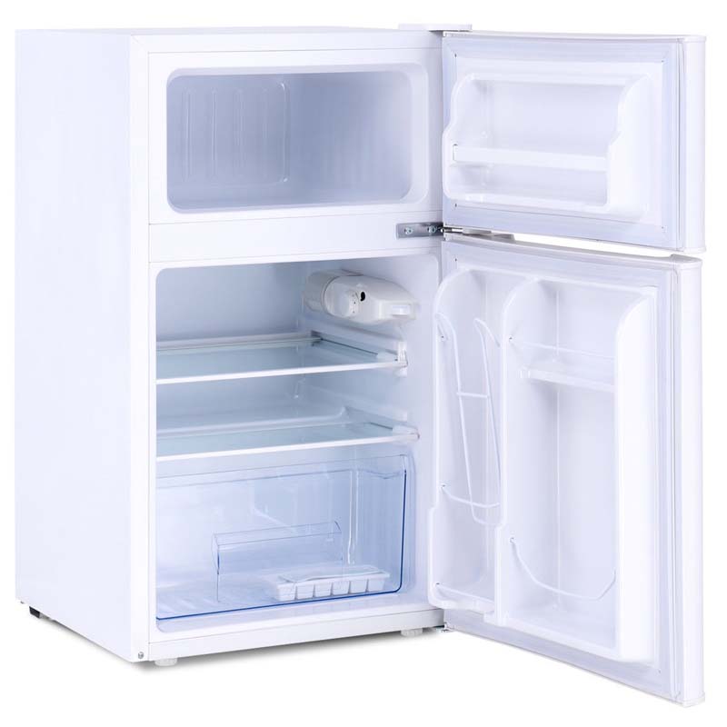 2-Door Mini Fridge with Freezer, 3.2 Cu.Ft Compact Refrigerator with Removable Glass Shelves & Mechanical Control for Dorm, Apartment