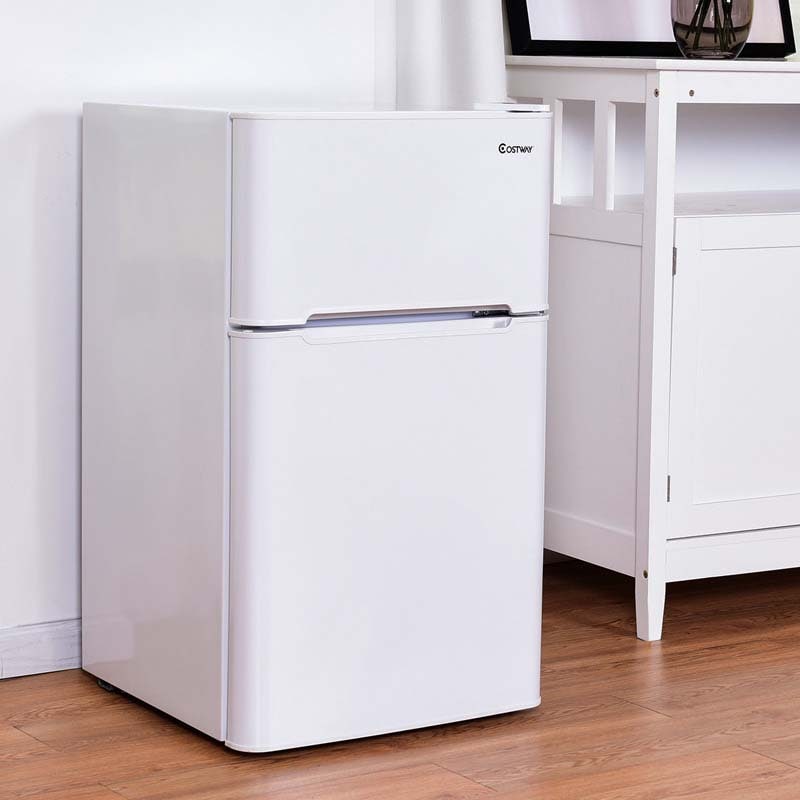 3.2 Cu.Ft 2-Door Compact Refrigerator Mini Freezer Cooler Fridge with Reversible Stainless Steel Door