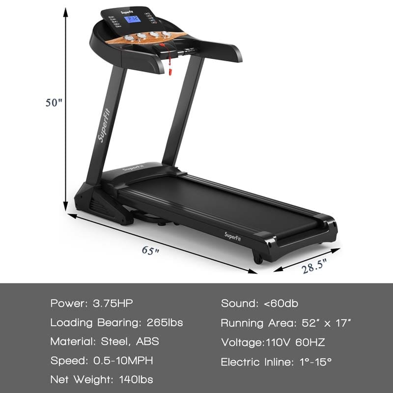 3.75 HP Folding Treadmill with 0-15% Auto Incline, App Control & 12 Preset Programs, Electric Running Jogging Machine for Home Gym Use