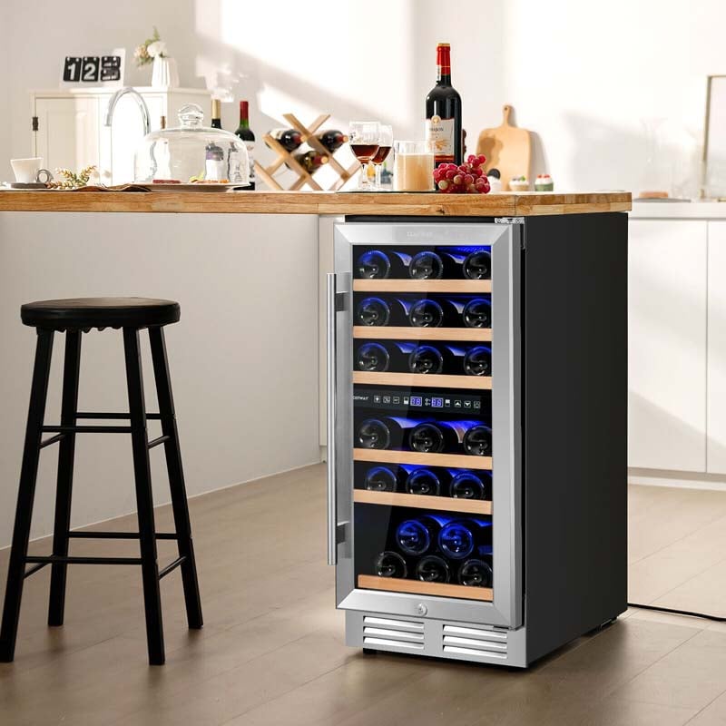 30-Bottle Wine Cooler Dual Zone Wine Cellar with Temp Memory, Freestanding & Built-in Wine Refrigerator