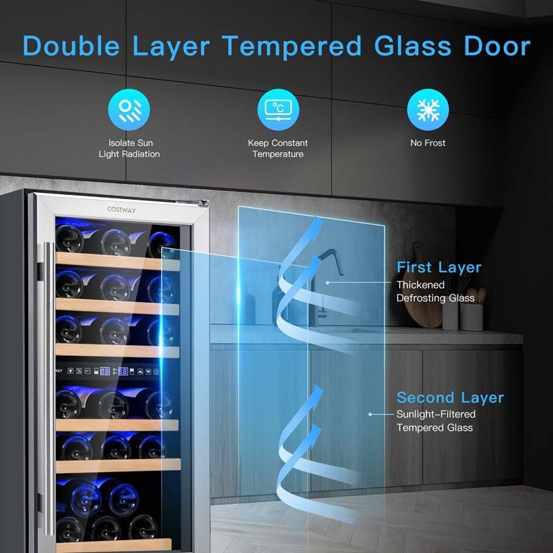 30-Bottle Wine Cooler Dual Zone Wine Cellar with Temp Memory, Freestanding & Built-in Wine Refrigerator